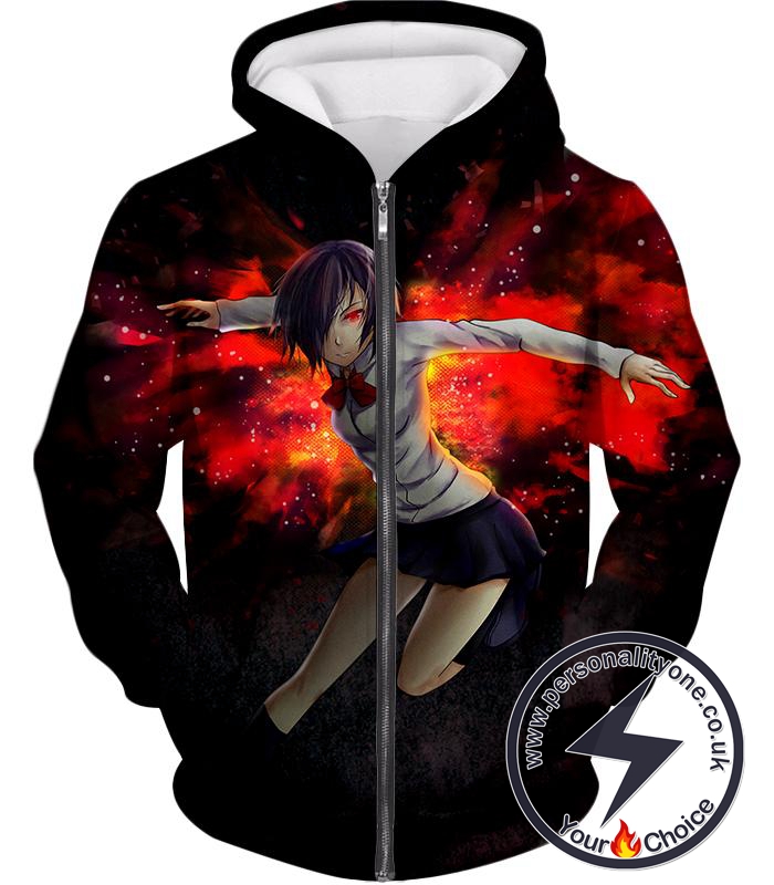 Tokyo Ghoul Super Hot Ghoul Touka Kirishima Black Action Zip Up Hoodie